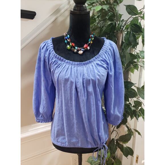 Calvin Klein Womens Blue Solid 100% Cotton Scoop Neck Long Sleeve Top Blouse S - Picture 11 of 11